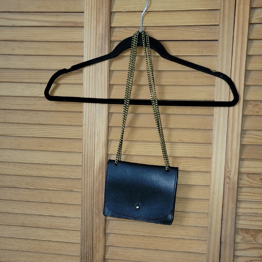 Madewell Black Leather Crossbody with Gold Chain Strap